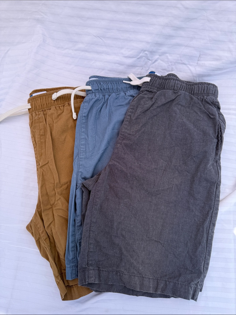 Lot of 3 Kids Elastic-Waist Shorts - Gray, Blue, Khaki